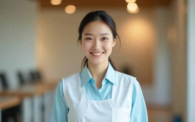 プロの笑顔の清掃員